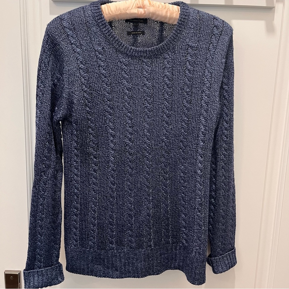 Massimo Dutti women’s blue cable knit sweater size S. Luxurious sheen.